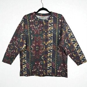 Vintage AREO‎ Top Woman Large Aztec Southwestern Geometric Long Sleeve USA Made